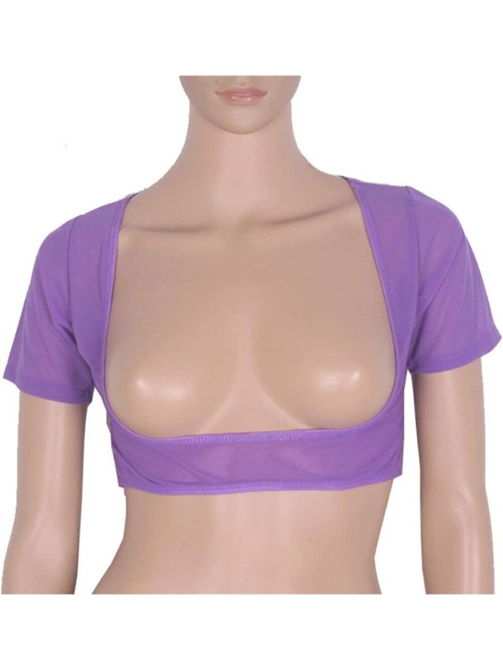〽️Women's Middle Purple Mesh Open Bust Short Sleeve Spandex Belly Dance Crop Top